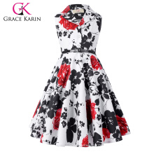 Grace Karin Mädchen Sommerkleid Kinder Retro Vintage Kleid ärmellose Revers Kragen Polka Dots Kinder Party Kleid CL009000-5